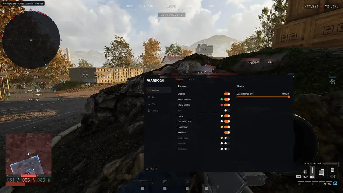 WARDOGS aimbot settings interface screenshot